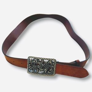 Liz Claiborne Belt Pure Leather Womens Belt with Floral Metal Buckle Filigree